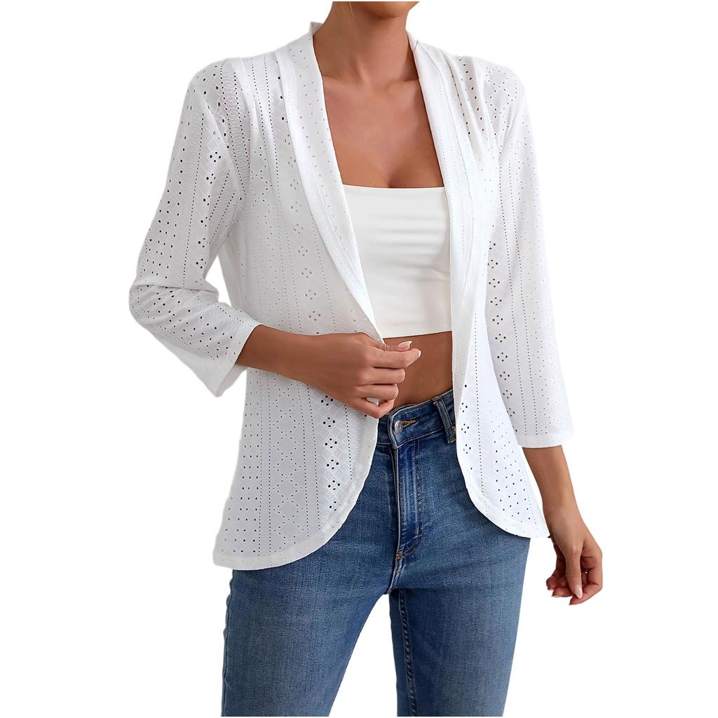 Women's Fashionable Casual Three-Quarter Sleeve Solid Color Cardigan Jacket