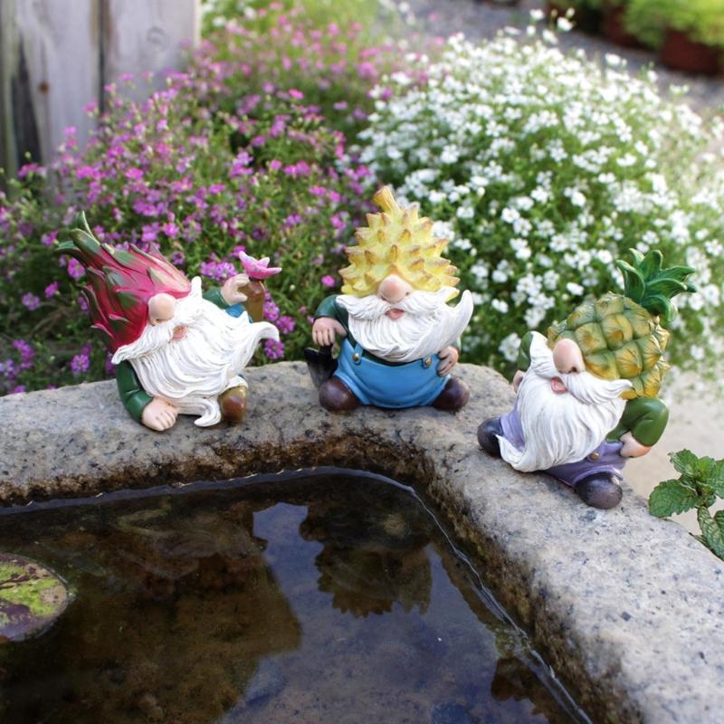 62KD Pineapples Gnomes Ornament Resins Statues Mini Dwarfs Figurine Fruit Gnomes Decorations for Bedroom Shelf Yard Shelf