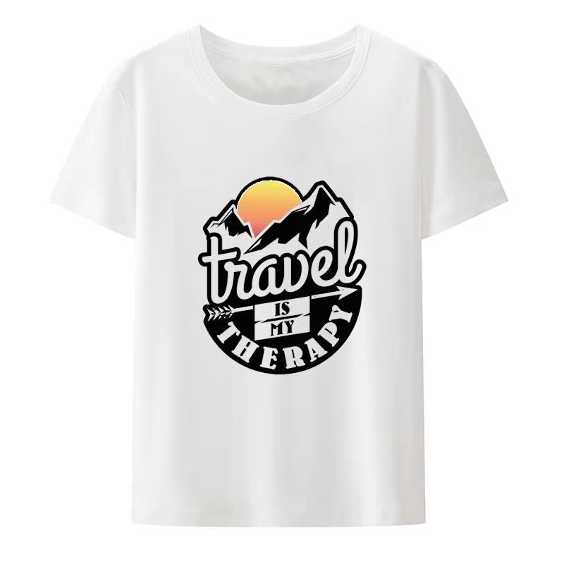 Travel Is My Therapy Adventure and Travel Print T Shirt Street Fashion Tshirt Classic Cartoon Trending Gym Summer Unisex and Unisex
