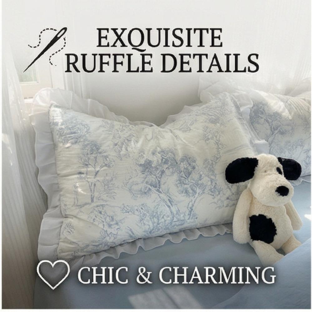 Four-piece Cotton Bed Sheet and Pillowcase Set with Lace Trim