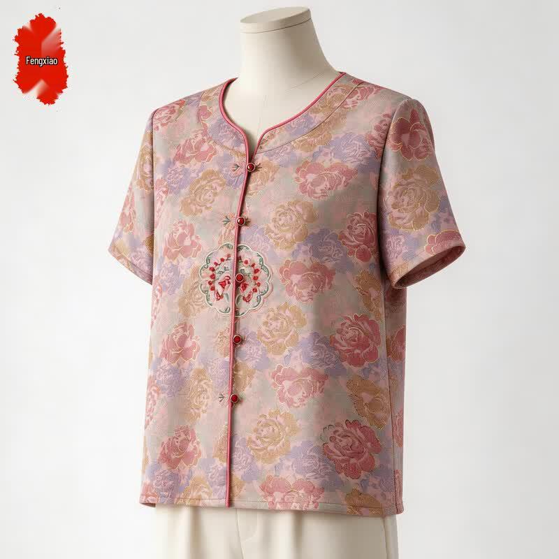 Elderly Women s Floral Short Sleeve Shirt 5XL