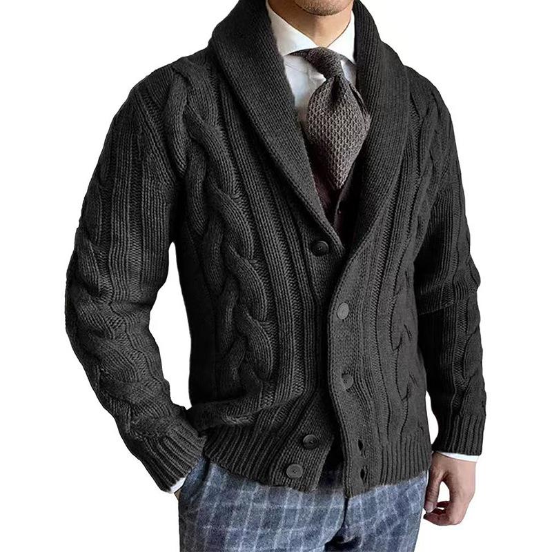 New And Knitted Autumn Winter Cardigan Mens Turndown Collar Long Sleeve Twist Sweater Jacket Mens Clothing
