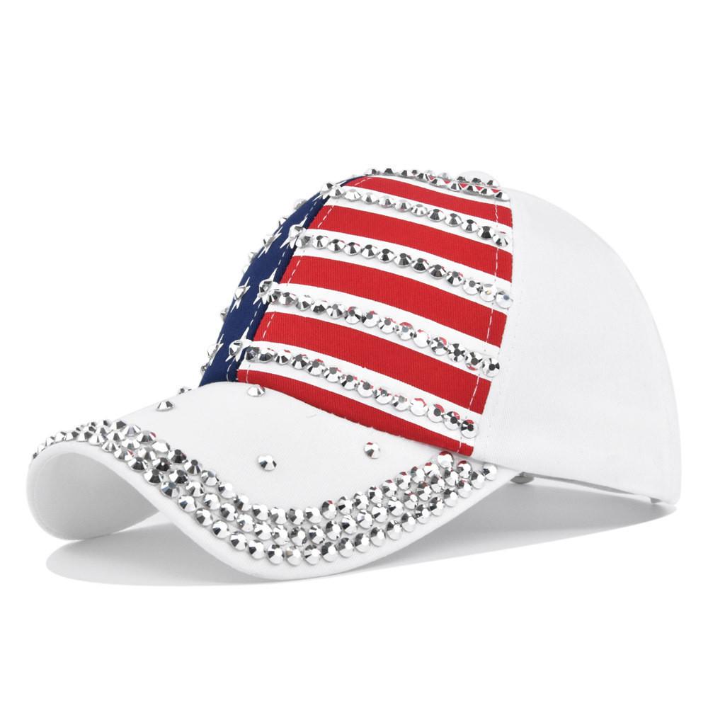 New American Flag Baseball Cap Fashionable Rhinestone Sunshade Duck Tongue Cap Wholesale