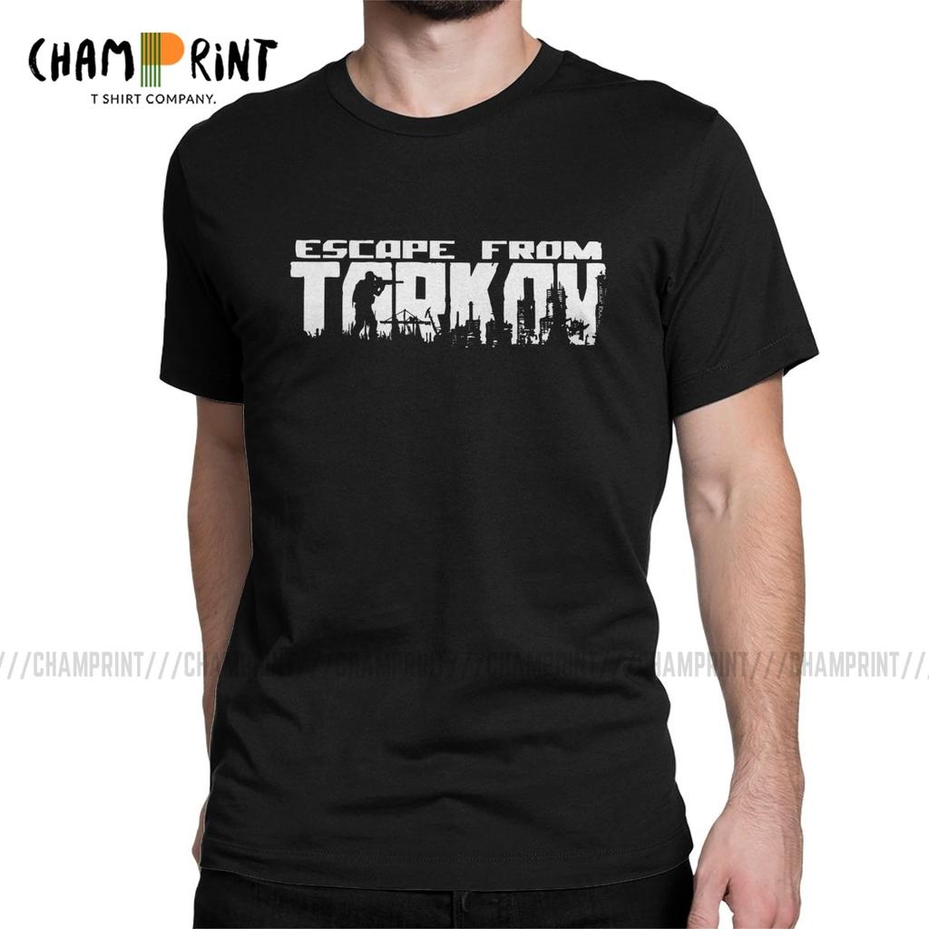 Escape From Tarkov Logo T Shirt for Men 100 Cotton Casual TShirt O Neck Survival Shooter Game Tees Short Sleeve Tops 5XL 6XL