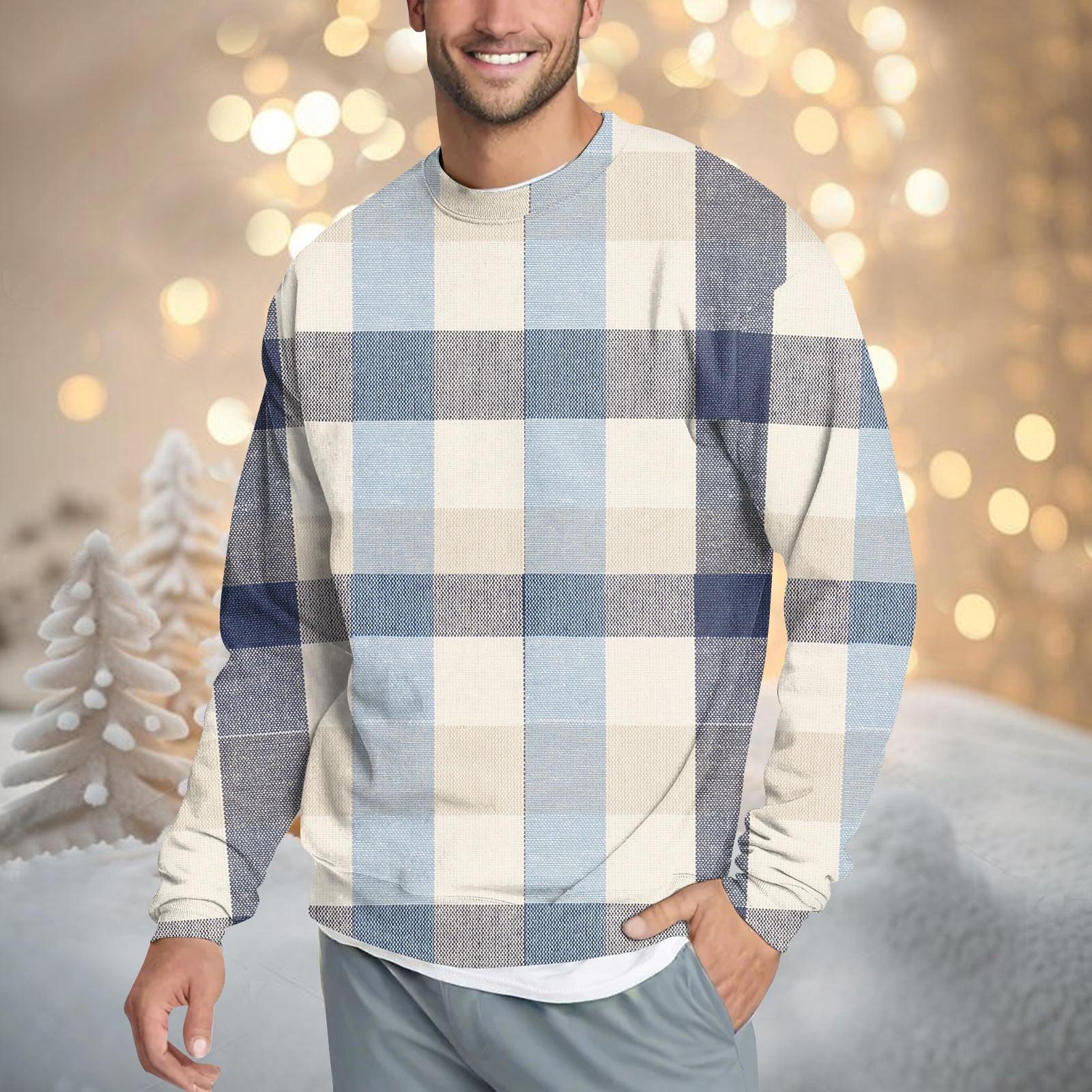 

Мужская повседневная мода удобная клетчатая круглая горловина пуловер толстовка свитшот XL