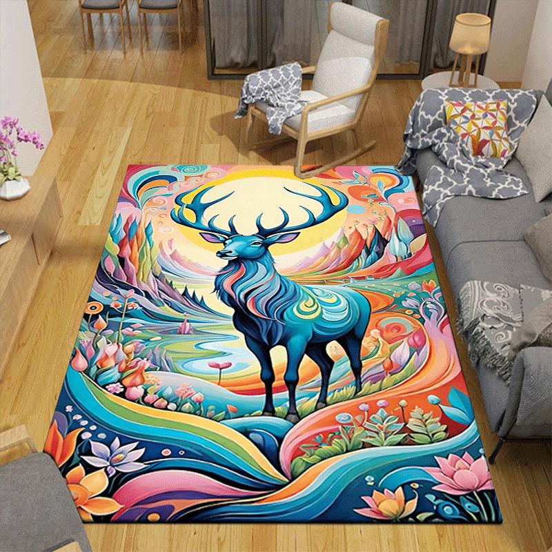 1pc Elegant deer Design Area Rug - Soft, Anti-Slip, and Durable Gaming Room Decor for Bedroom