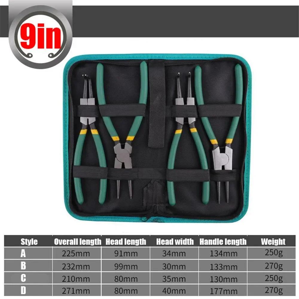 4Pcs 4-in-1 Circlip Pliers Set with Storage Bag 7 Long Nose Bent Plier Inner Outer Retaining Snap Ring Remover Maintenance Tool