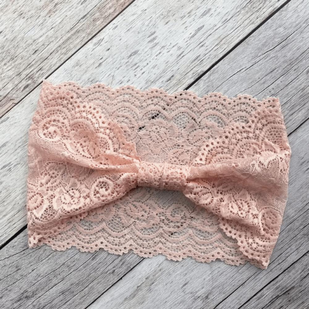 Soft Lace Trim Headband Bow Fabric Headband Sport Yoga Elastic Headwear  Running розовый