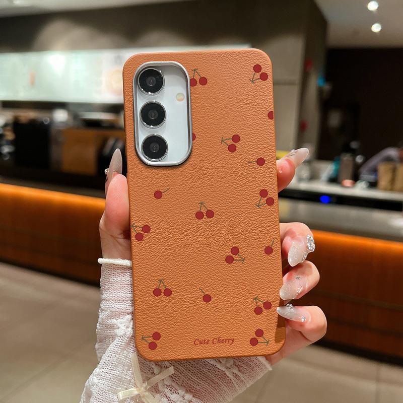 Cherry Wave Point Print Soft Phone Case For Samsung S25 Ultra S24 FE S23 S22 A16 A56 A55 A36 A15 A26 TPU Matte Leather Texture Shockproof Slim Cover