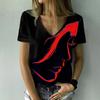 Summer V-neck 3D Simplified Avatar Printed Top Fashionable Casual Short Sleeved Women's T-shirts