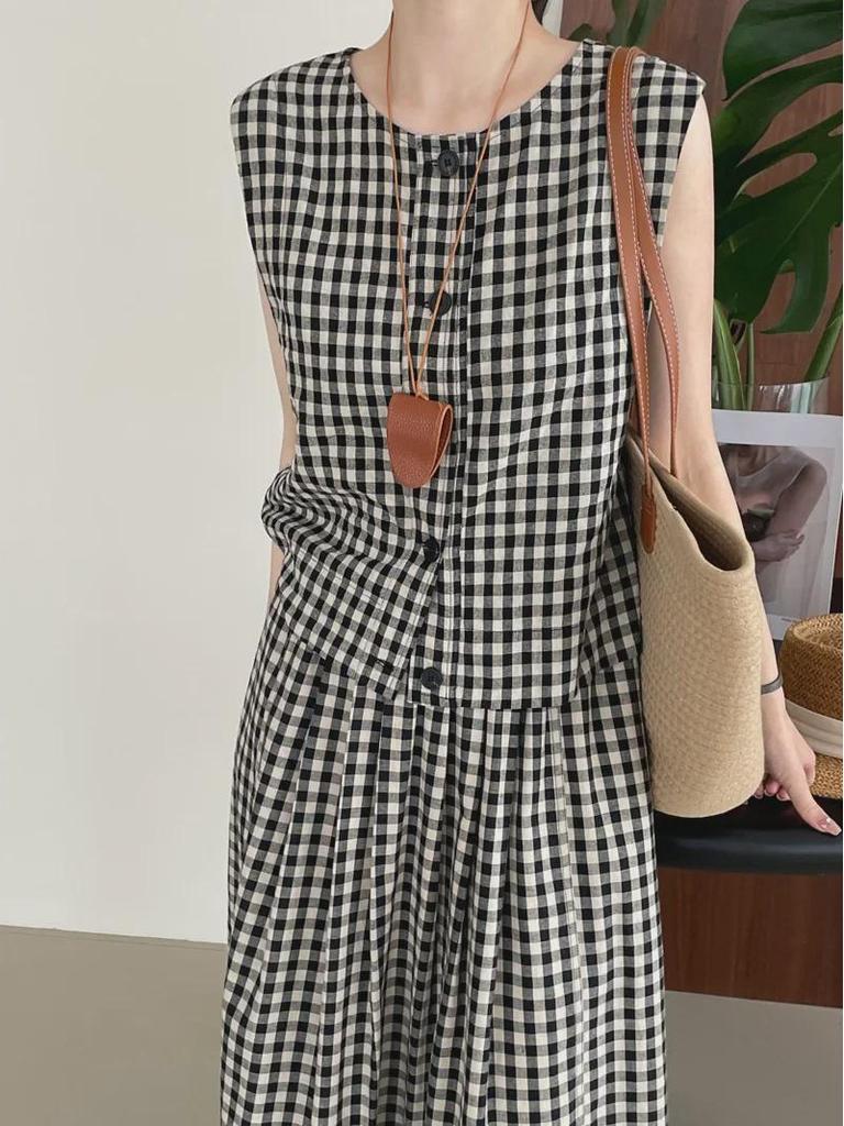Taochuan Japanisches Retro-Karomuster Ärmellose Weste & High-Waist Elastisches Rock-Set für Damen
