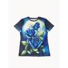 Sternenblaue Rose Damen-T-Shirt - Elegantes blaues Rosenstrauß-Grafikdesign, Magisches florales Printdesign für legere Alltagsmode