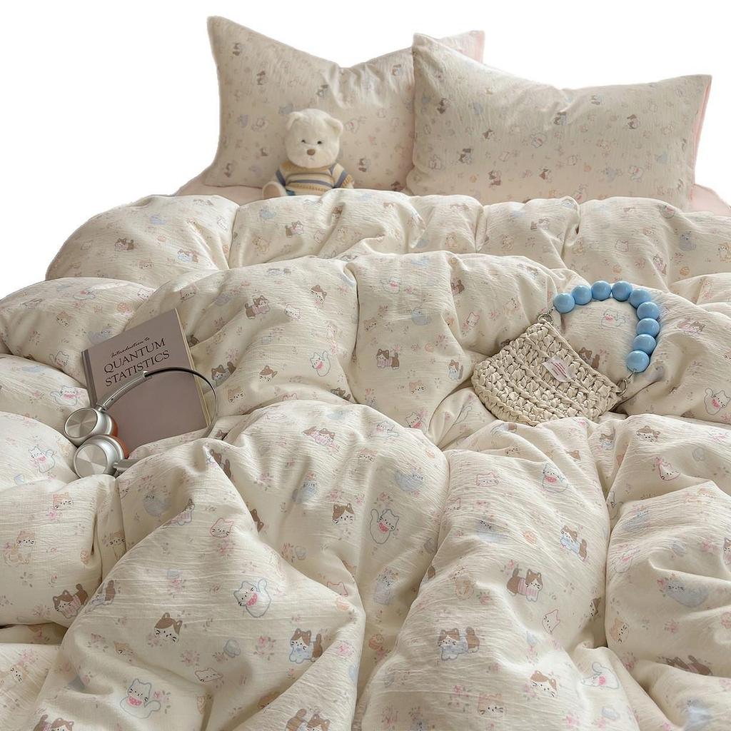 Floral Soft Cloud-Feel Double-Layer Gauze Bedding Set: Machine Washable, Small Student Dormitory Size, 3-Piece