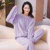 Pajamas Female Winter Warm Shu Cotton Velvet Ladies Suit Outside Padded Thickened Homewear Women's Long-Sleeved Striped Sleepwear