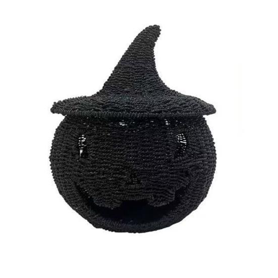 

Вязаный вручную фонарь-тыква ведьмы, Хэллоуин, тыквенное украшение, подсвечник для чайной свечи, настольная полка, украшение для вечеринки чёрный