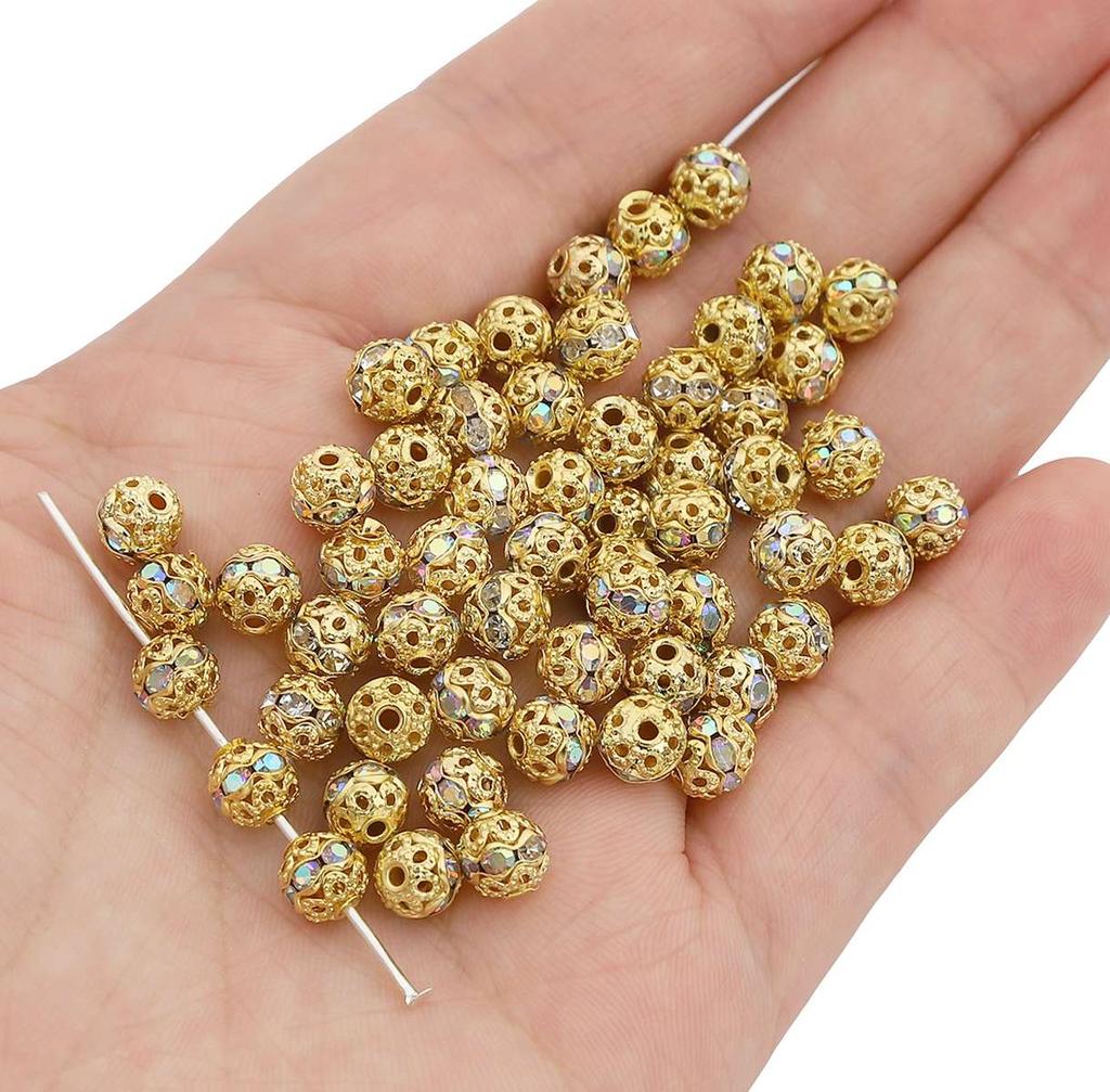 Crystal Rhinestone Metal Space Beads Loose Spacer Beads for Earring Bracelet NecklaceKeychain DIY Jewelry Findings Making Accessories