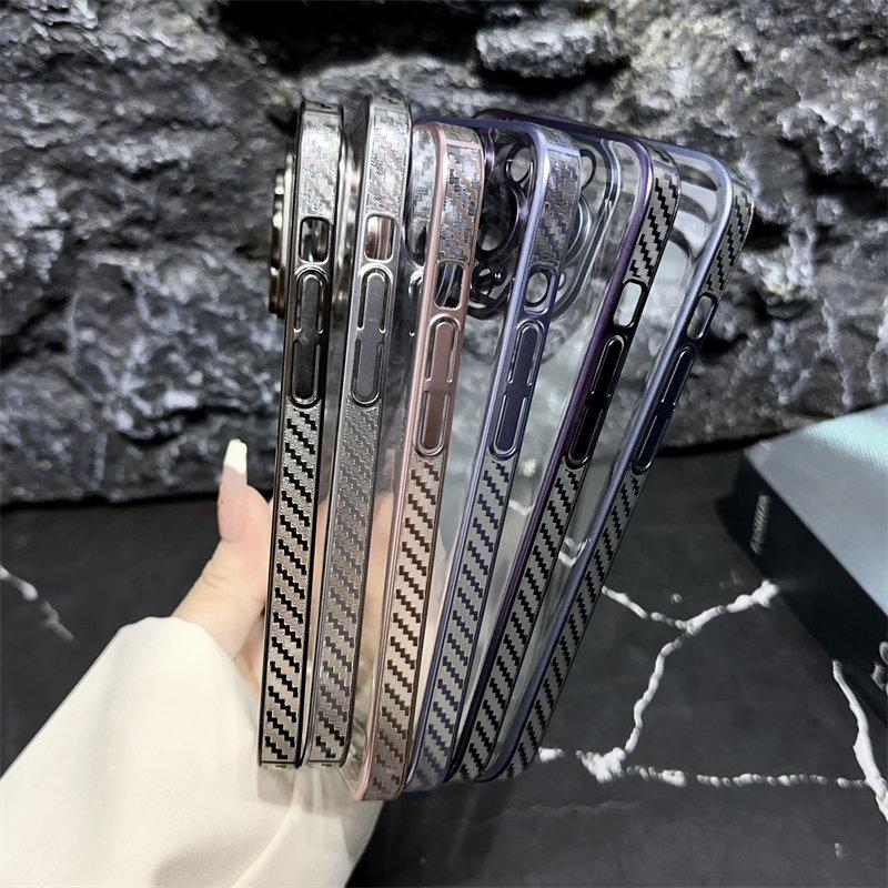 Hot Sale Plated Carbon Brazed Bezel PC Hard Case for iPhone15 14 13 12 Pro Max 11 Full Cover Phone Case with Lens Film