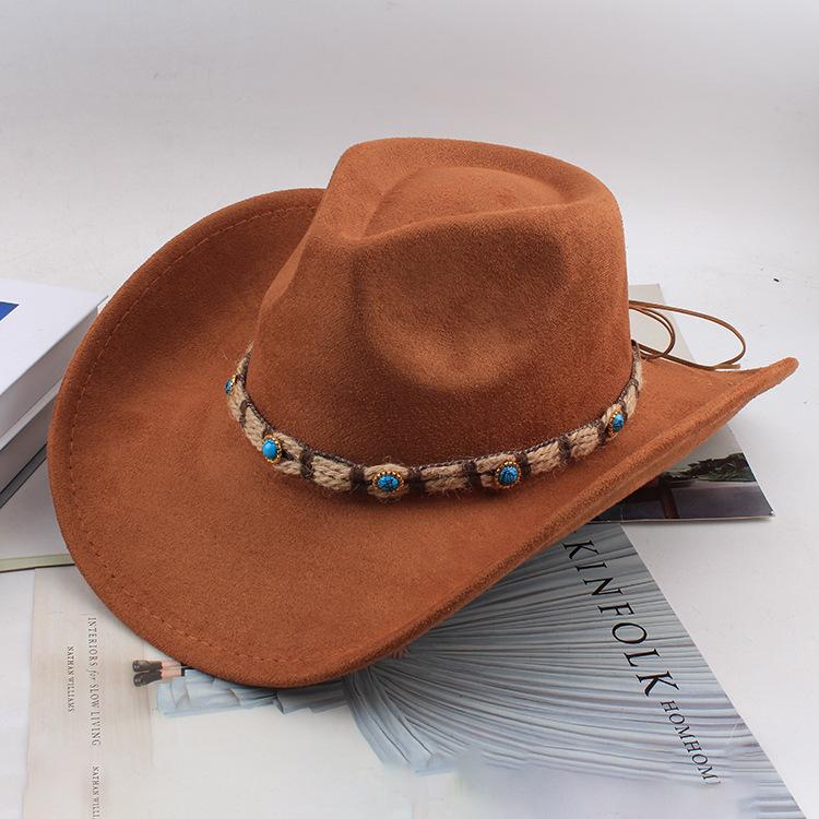 Western Cowboy Style Tibetan Bull Head Accessories Fashion Top Hat Autumn/Winter New Collection Deer Skin Velvet Large Edge Riding Hat
