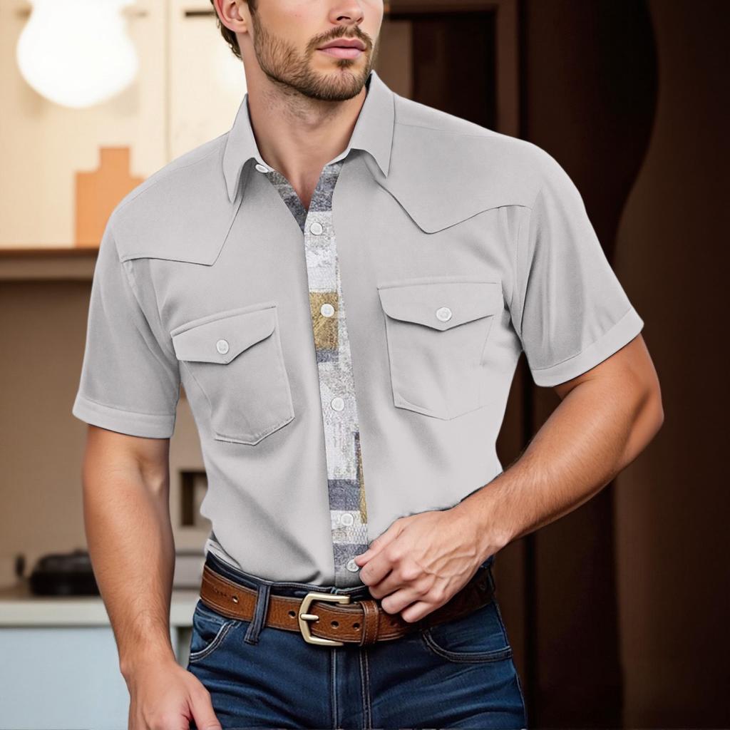 Men'S Fashionable Lapel And Shoulder Length Short Sleeved Casual Top