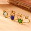 Qiong Yao Round Czech Glass Stone Sparkling Stainless Steel Open Tail Ring