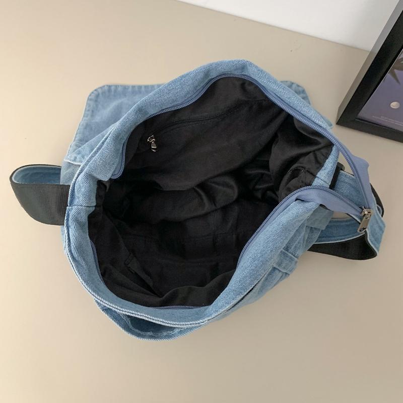 Джинсовая сумка мужская большая вместительная сумка через плечо студенческая сумка — фото 7