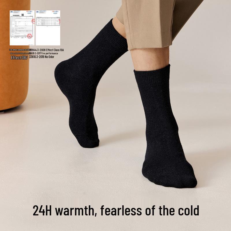 Men's Wool Mid-Calf Socks: Antibacterial, Odor-Resistant, Sweat-Absorbing, Heat-Generating, Thickened for Autumn & Winter