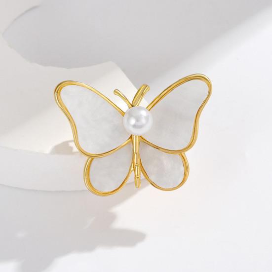 Women Brooch Sparkling Rhinestones Faux Pearl Butterflies Shape Lapel Pin Suits Coats Bags Scarves Badge Versatile Accessory