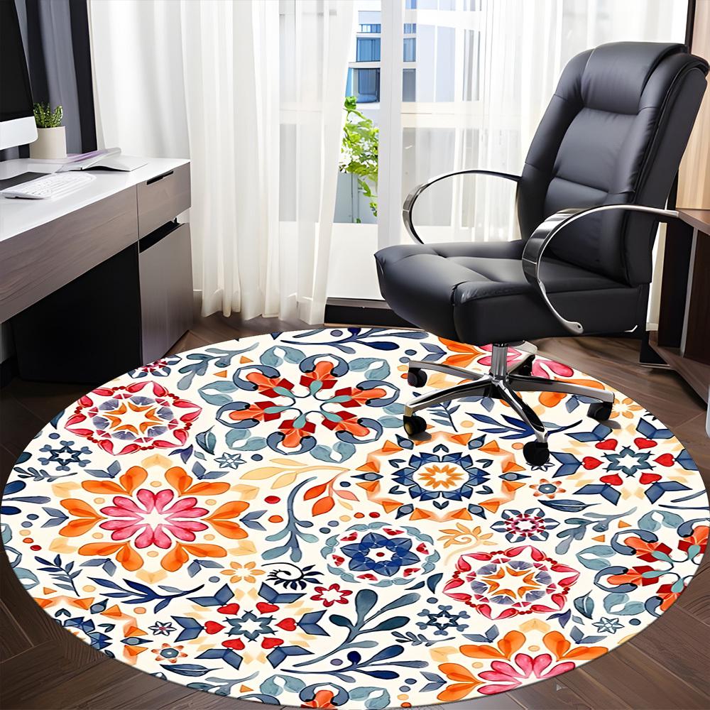 1pc Floral Mandala Pattern Office Round Rug, Non-slip, Soft and Durable Office Rug for Interior Decoration, Perfect for Office, Beautiful Decoration y