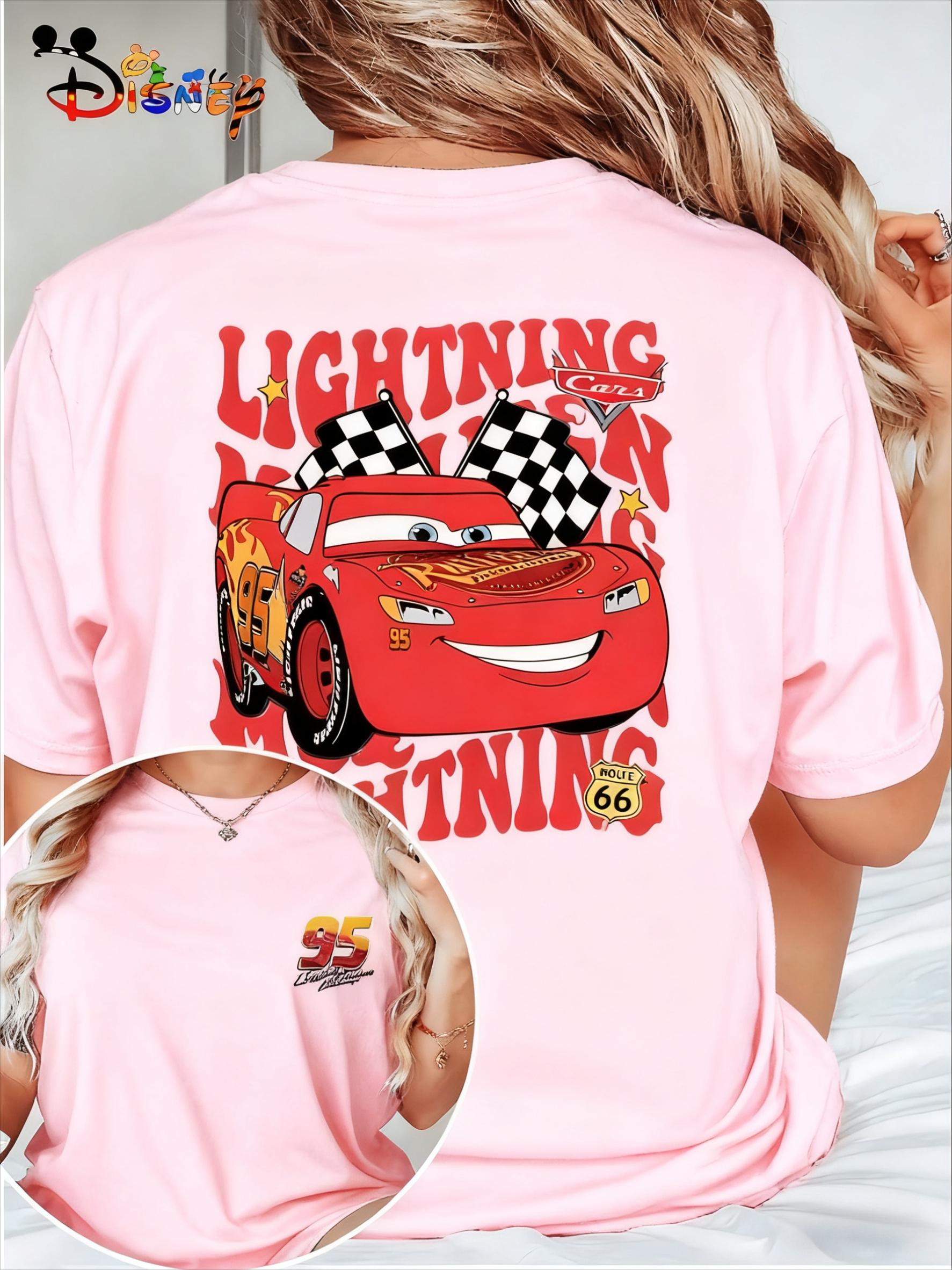 

Racing Story Trend Leisure Lightning McQueen Girls 95th Anniversary TshirtBlack with Red and Yellow Cartoon Pattern S
