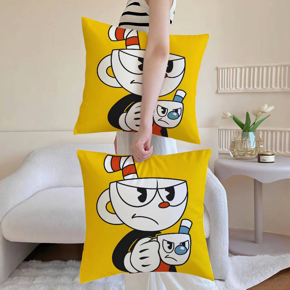 Cute CupHead And MugMan Square Pillow Cover, Sofa and Chair Cushion Cover, Room Home Decoration