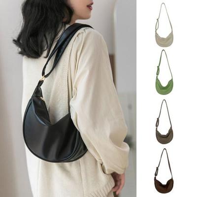 Women Messenger Bag Solid Clor Large Capacity Adjustable Shoulder Strap Crescent Bag Zipper Closure Crossbody Bag
