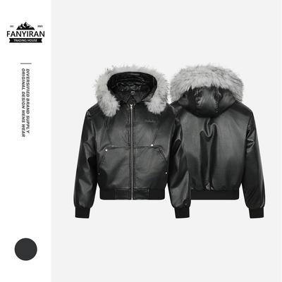 TaelePlus Unisex VIBE Fur Collar PU Leather Hooded Jacket Winter Coat TP069