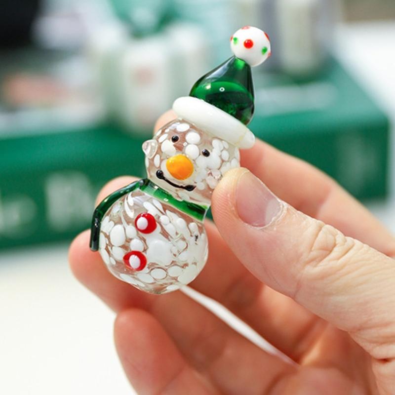 Miniature Snowman Reindeer Table Ornament Blown Glass Craft Christmas Figurine For Festives Season Decorating Accessory