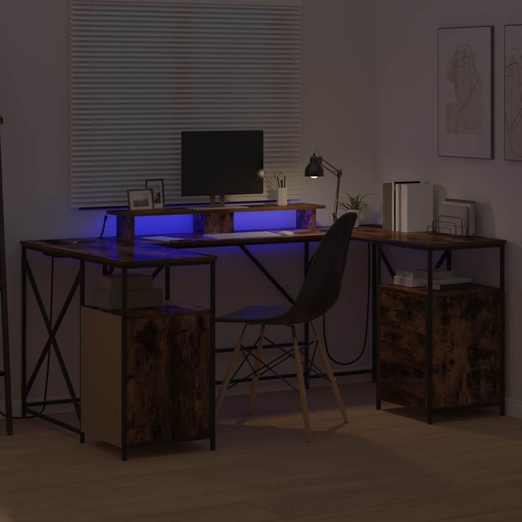 Desk with Shelf Smoked Oak 182 x 101 x 87.5 cm