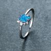 Four Claw Water Droplet Blue Border White Diamond Ring for Women Simple and Personalized Ring