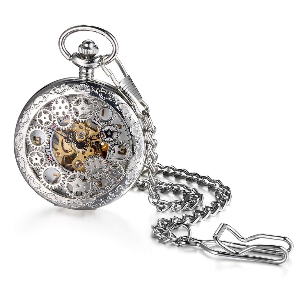 JEWELRYWE Taschenuhr, automatischer Aufzug, mechanisch, Skelett, analog, Anhängeruhr, Taschenuhr, wasserdicht, antiker Stil, Drache, Phönix, chinesischer Stil