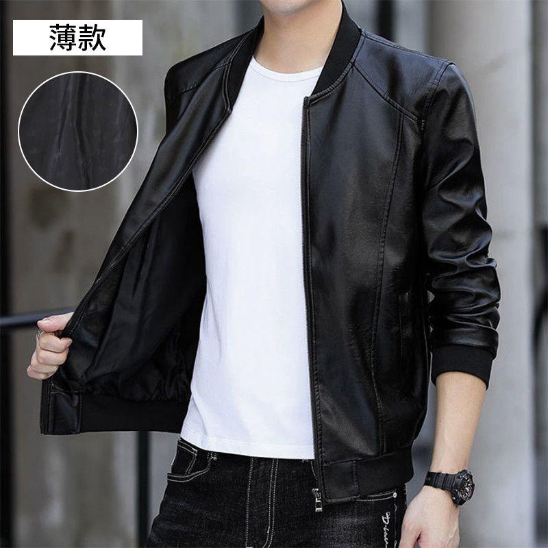 

Мужская кожаная куртка Осень Зима Плюс Флис Кожаная куртка Летный мотоциклетный костюм Приталенный Повседневный Теплый Молодежный Среднего возраста L чёрный