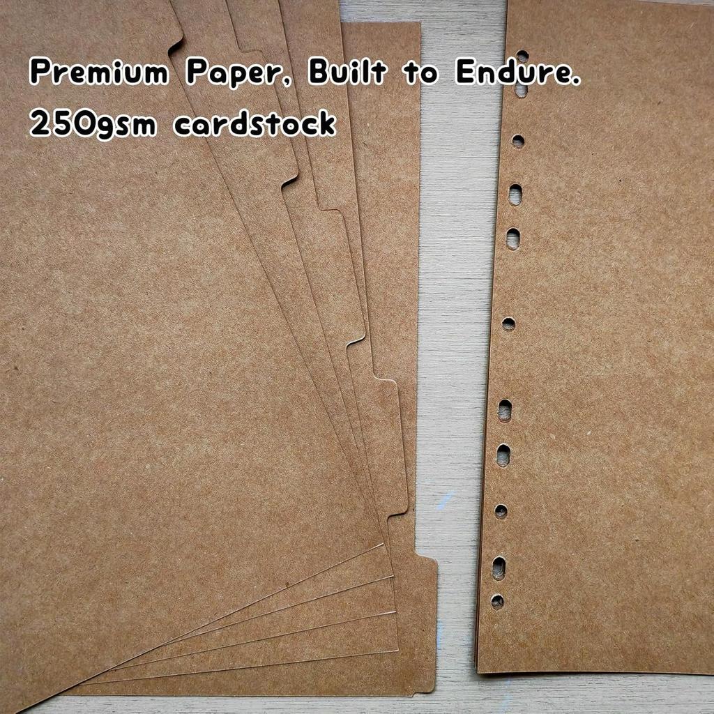DY.2ten A4 Binder Dividers 11-Holes, Sturdy Kraft Paper Dividers with 5 Tabs for School Office Home, 2 Sets, 10 Paper Index Dividers.