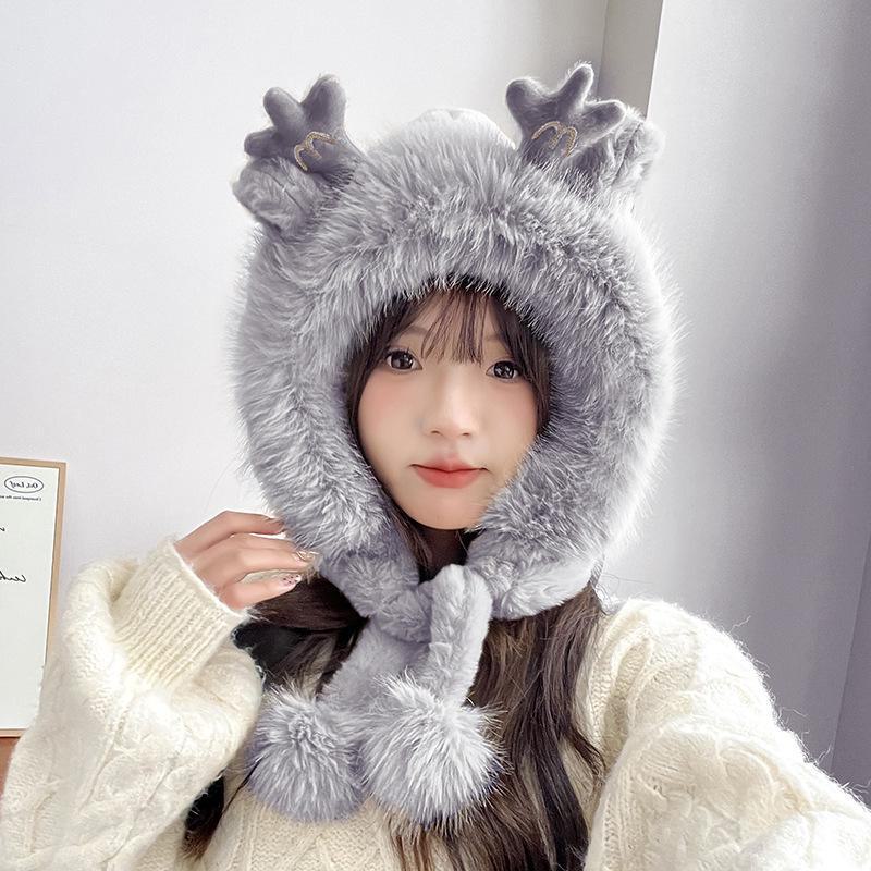 

Женская зимняя шапка с плюшевыми ушками медведя — милая шапка Lei Feng в корейском стиле с бархатной подкладкой для езды на велосипеде и защиты от холода. DMZ154, One Size серый