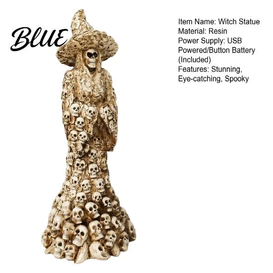 Decorative Witch Figurine Skeleton Resin Figurine LED Light Up Gothic Statue Spooky Fantasy Lamp Dark Ornament for Desk Shelf Mantel Indoor