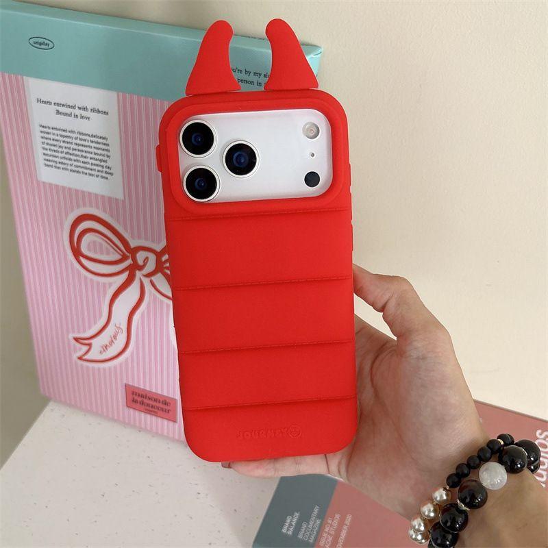 Kawaii 3D Angels Wings Bear Rabbit Cat Ears Solid Color Phone Case for iPhone 17 16 15 14 13 Pro Max Plus Soft Silicone Shockproof Protective Cover
