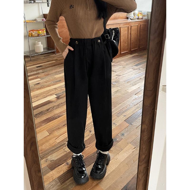 

Утолщенные шерстяные брюки кофейного цвета для женщин на осень и зиму Новые укороченные брюки Брюки-сигареты Маленькие свободные повседневные брюки для женщин 4XL чёрный