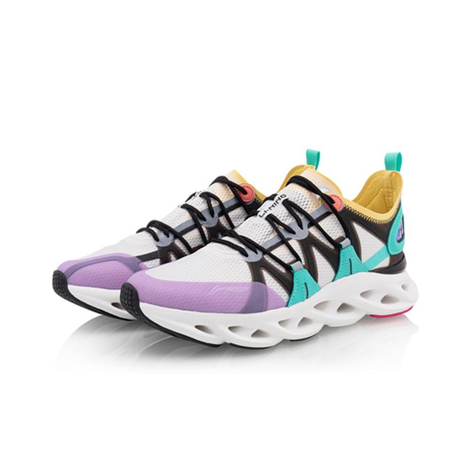 Li Ning Arc Leather Fabric TPU Shock Absorption Non-Slip Low-Top Running Shoes Men Sneakers White Purple Green ARHQ057-4