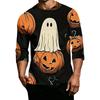 Men's Casual Halloween Print Crew Neck T Shirt Three Quarter Sleeve Top Lightweight Comfortable Fit for Daily Wear