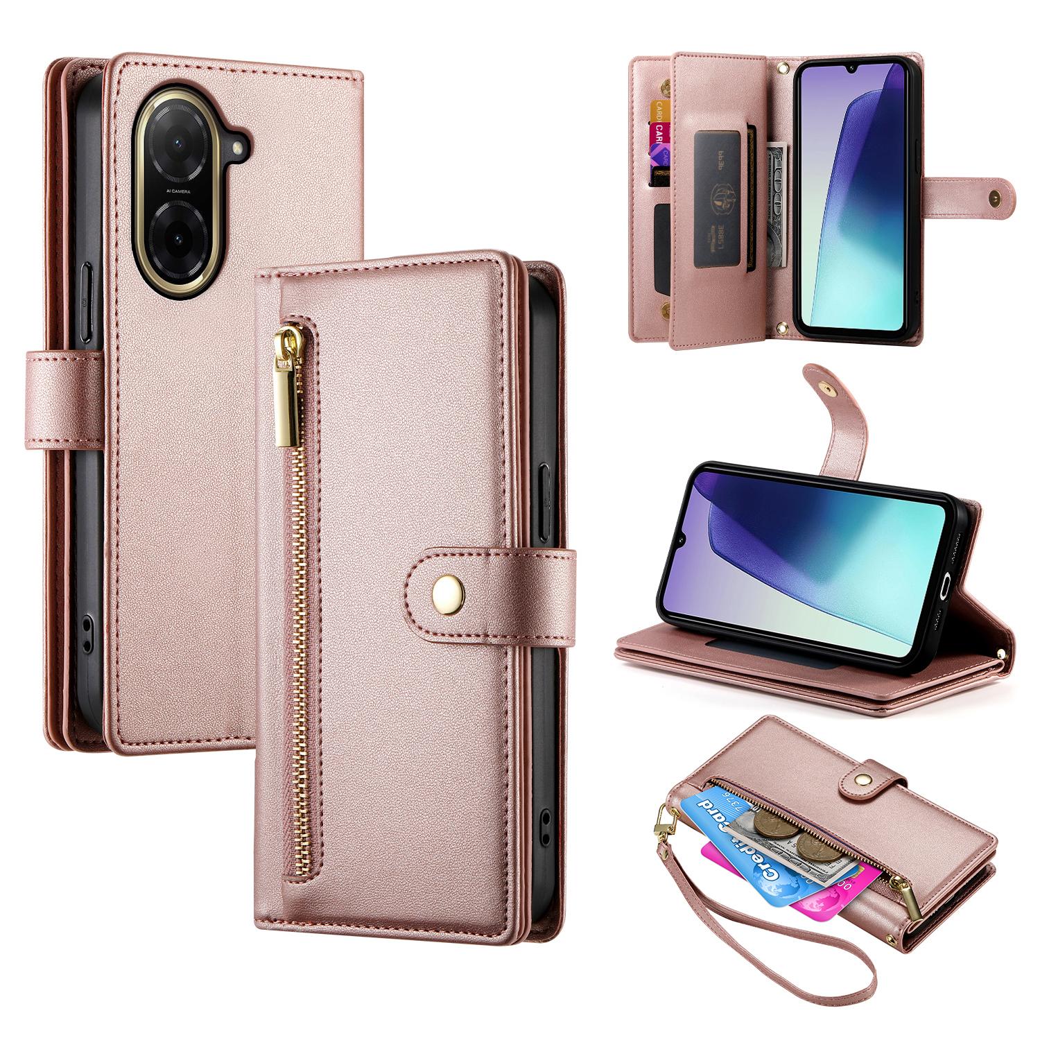 

DF-011 For Xiaomi Redmi A5 4G (171.7mm)/Poco C71 4G Case Zipper Pocket Wallet Leather Phone Cover with Straps Pink