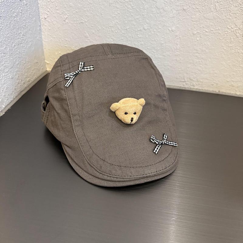 Soft Girl Bear Beret Hat With Butterfly Bow Fashion Summer Casual For Women