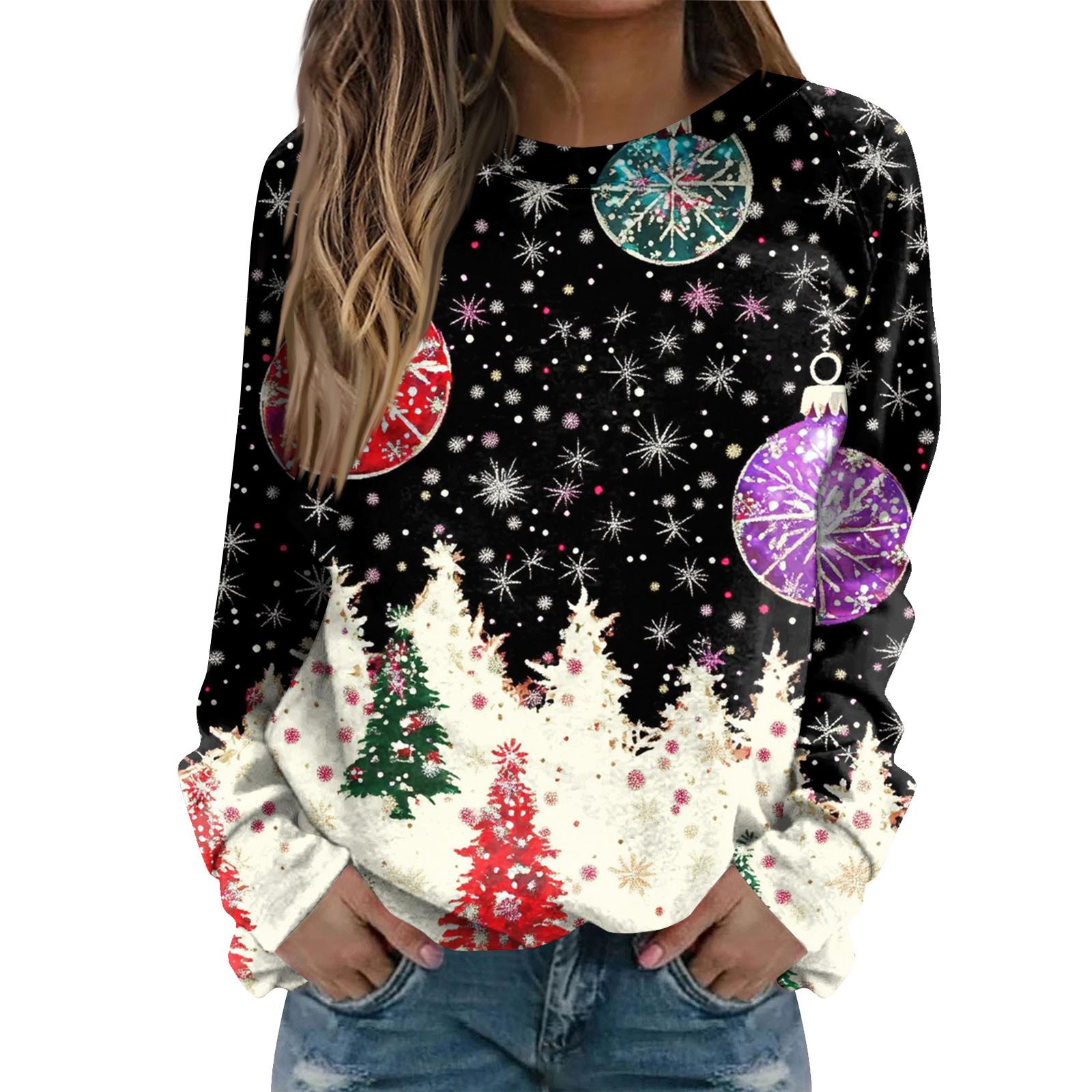 

Женская модная повседневная толстовка с длинным рукавом и рождественским принтом на шее XL