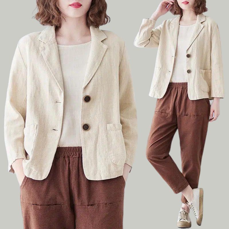 2025 Women's Fashionable Autumn Casual Cotton-Linen Short Blazer