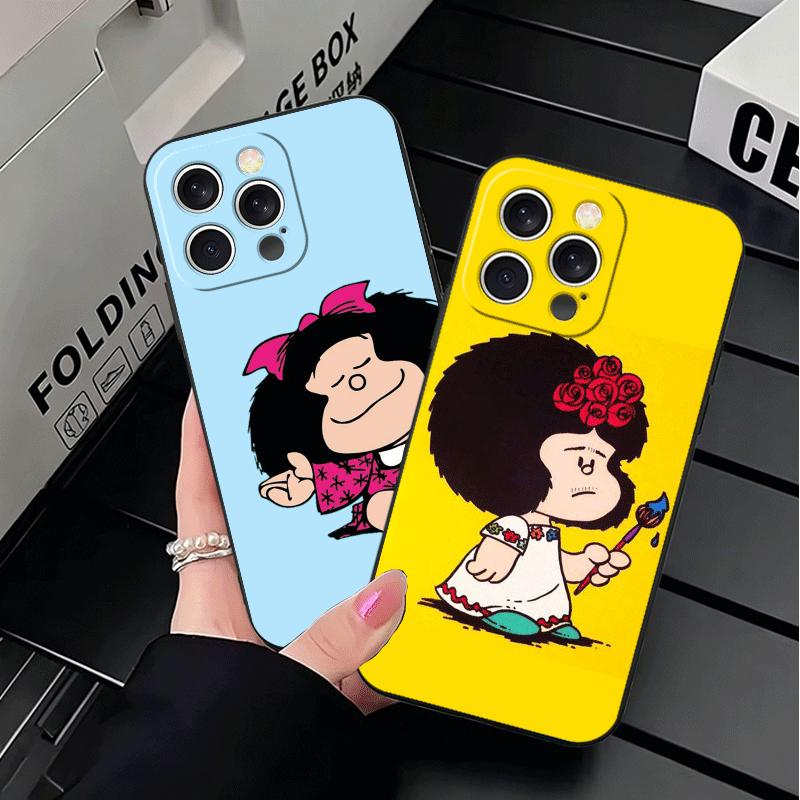 Mafalda Cartoon Cute Soft Phone Case for iPhone 16 16E 17 Air 15 Pro Max 14 Plus 13 Mini 11 12 7 Black Cover Back Shell