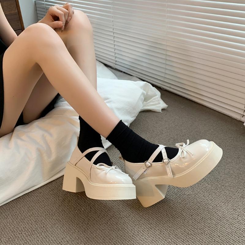 Mode Damen Mary Jane Schuhe mit Blockabsatz Frühling Pumps mit runder Zehenpartie Mode Plateau Schuhe für Damen Kleid Studenten Damen Lolita Schuhe